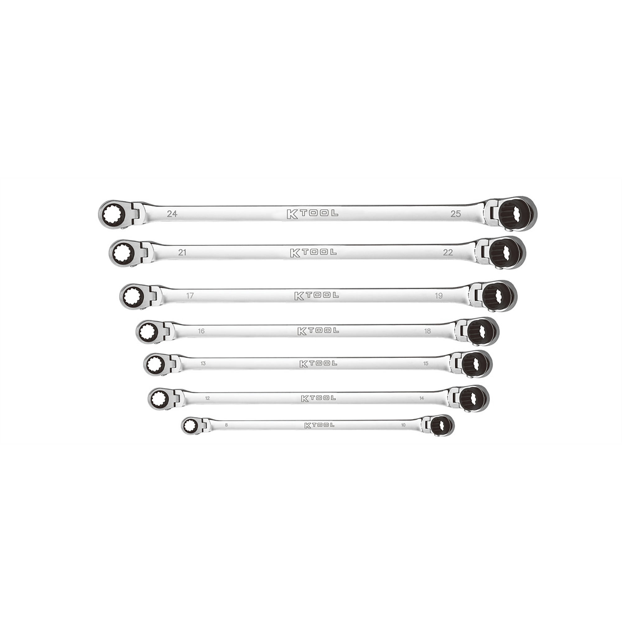 K Tool International Wrench Set 7 Piece Metric Ratcheting Reversible Double Box Universal Spline 90 Tooth (KTIXDDBM4 and KTIXDDBM10)